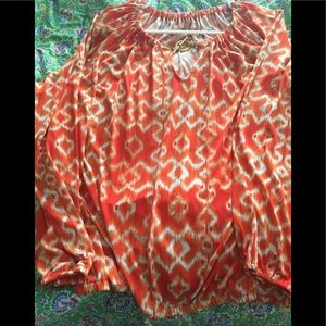 Michael Kors silky top with gold closure.